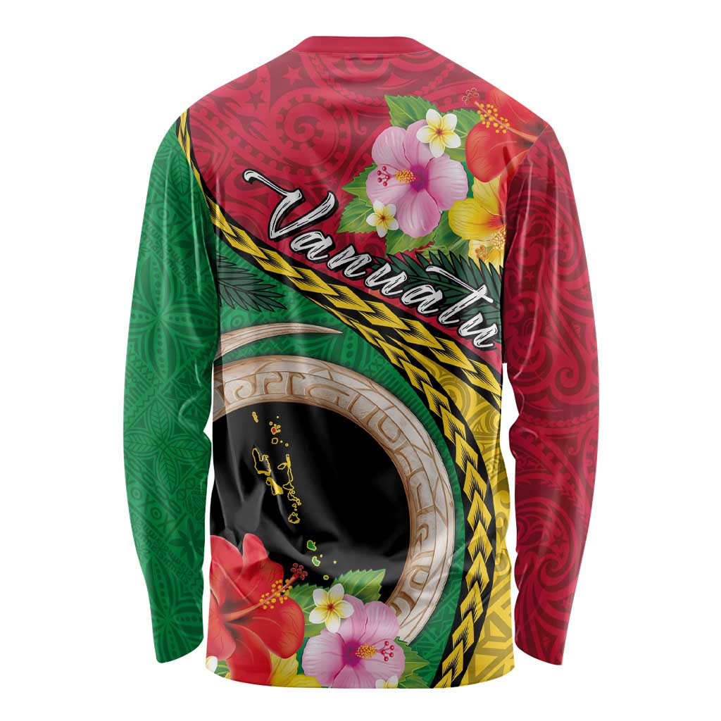 Vanuatu Tribal Boar Tusk Long Sleeve Shirt Tropical Plants with Namele and Melanesian Pattern LT03 - Polynesian Pride
