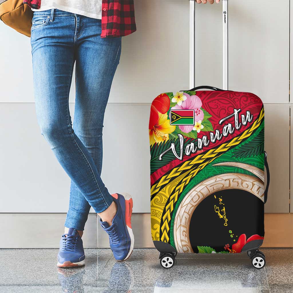 Vanuatu Tribal Boar Tusk Luggage Cover Tropical Plants with Namele and Melanesian Pattern
