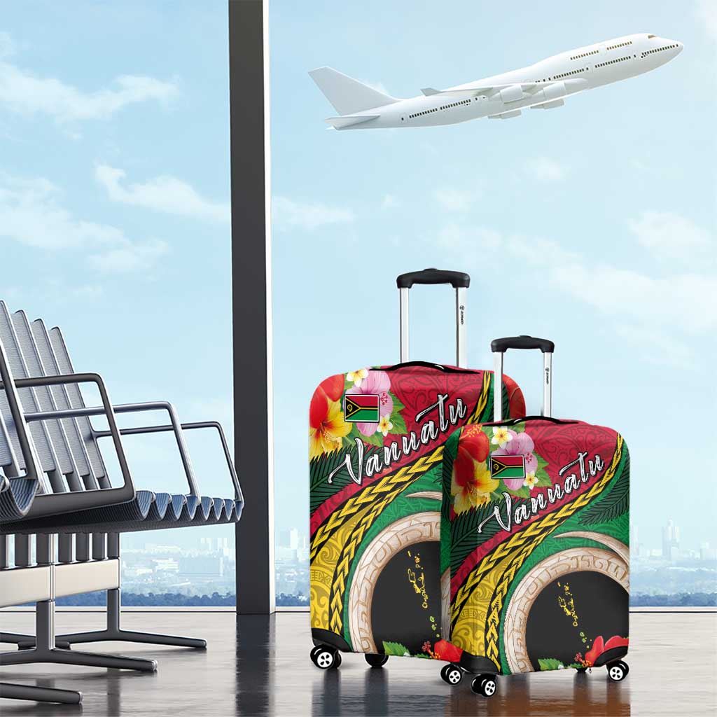 Vanuatu Tribal Boar Tusk Luggage Cover Tropical Plants with Namele and Melanesian Pattern