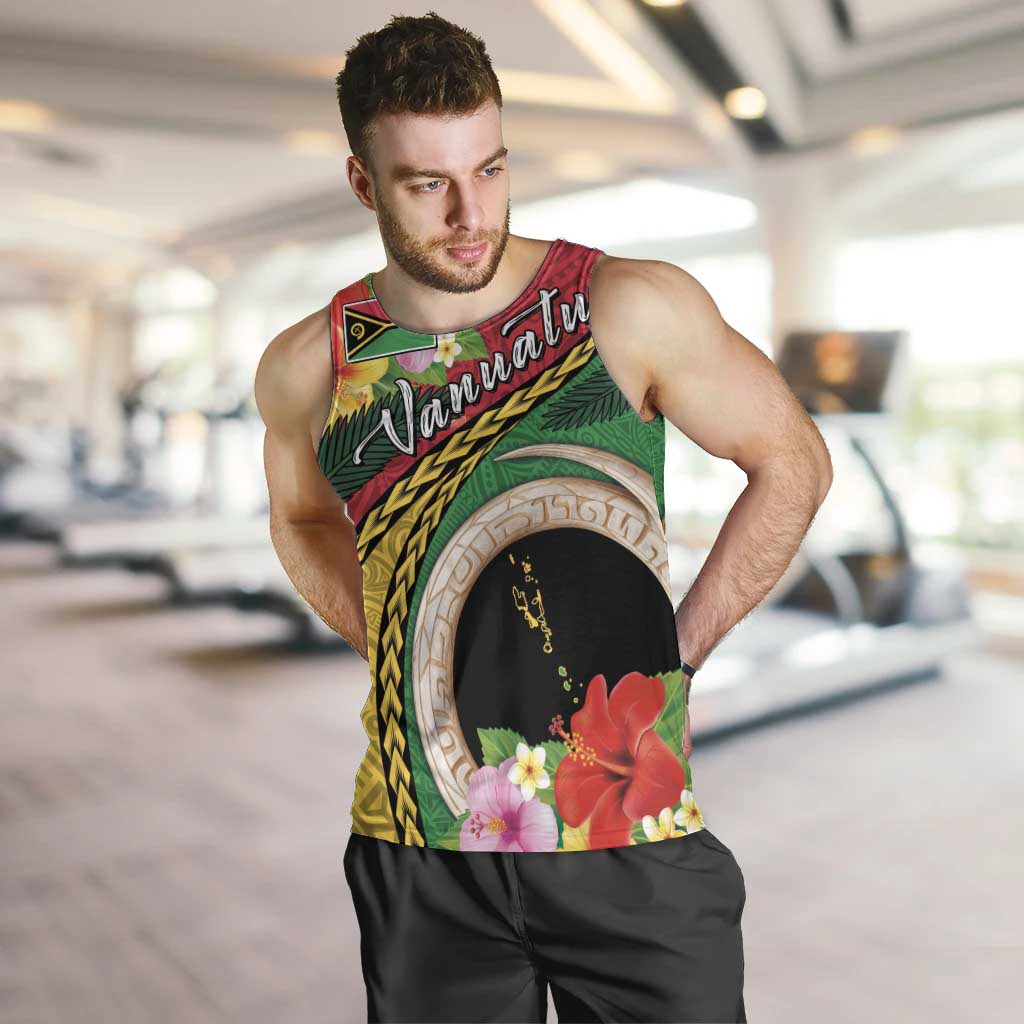 Vanuatu Tribal Boar Tusk Men Tank Top Tropical Plants with Namele and Melanesian Pattern LT03 Red - Polynesian Pride