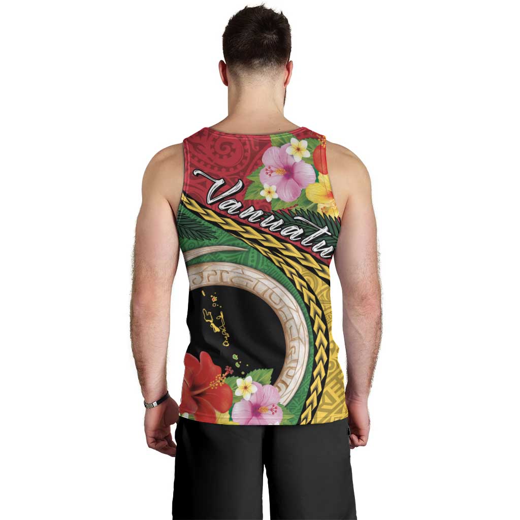 Vanuatu Tribal Boar Tusk Men Tank Top Tropical Plants with Namele and Melanesian Pattern LT03 - Polynesian Pride
