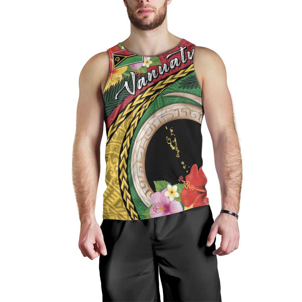 Vanuatu Tribal Boar Tusk Men Tank Top Tropical Plants with Namele and Melanesian Pattern LT03 - Polynesian Pride