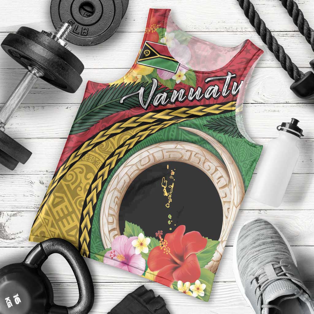 Vanuatu Tribal Boar Tusk Men Tank Top Tropical Plants with Namele and Melanesian Pattern LT03 - Polynesian Pride
