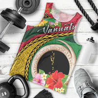 Vanuatu Tribal Boar Tusk Men Tank Top Tropical Plants with Namele and Melanesian Pattern LT03 - Polynesian Pride