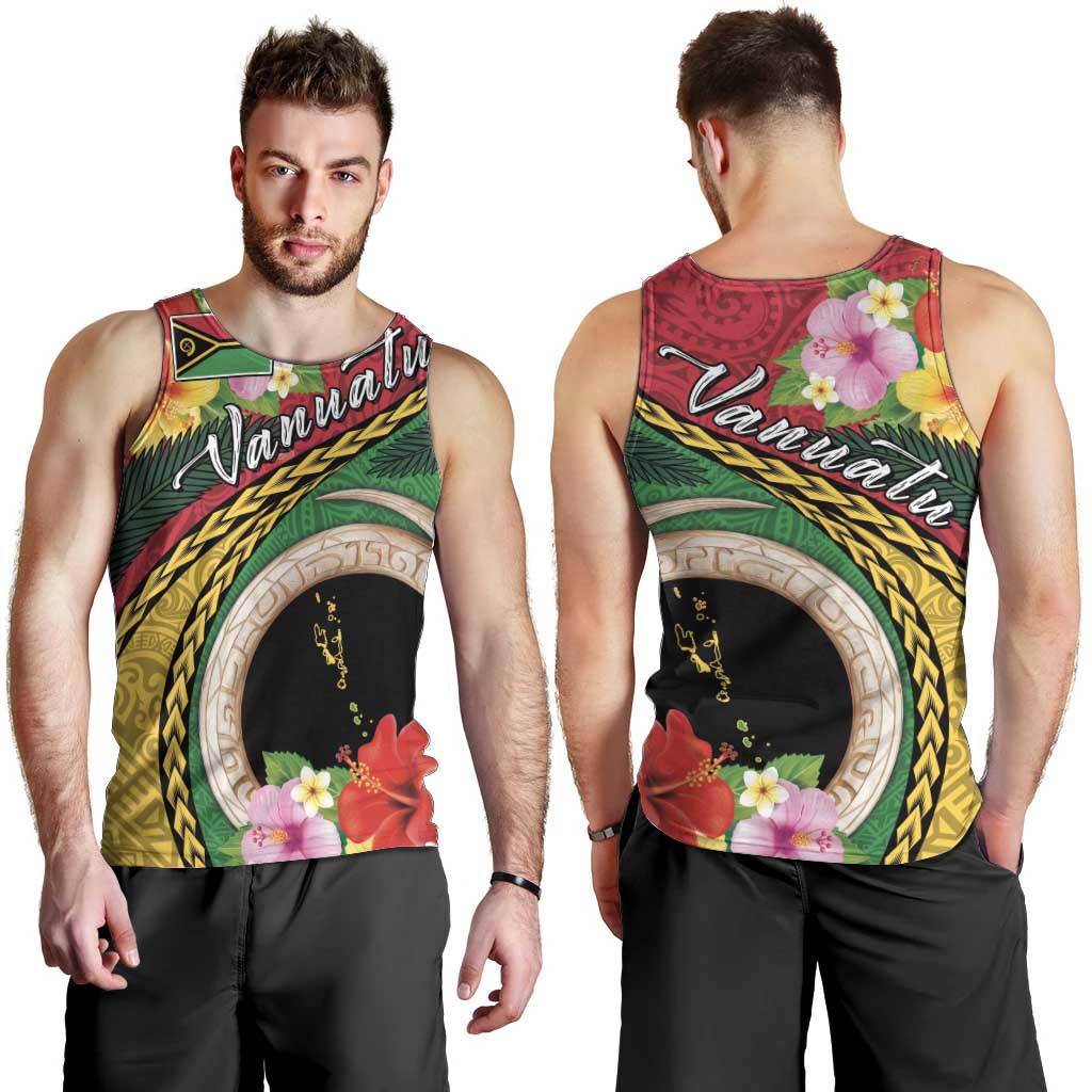 Vanuatu Tribal Boar Tusk Men Tank Top Tropical Plants with Namele and Melanesian Pattern LT03 - Polynesian Pride