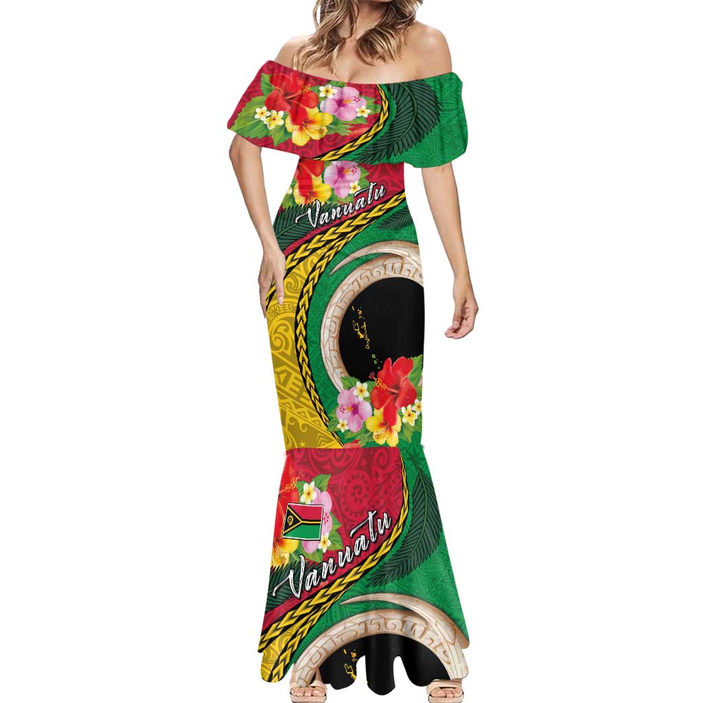 Vanuatu Tribal Boar Tusk Mermaid Dress Tropical Plants with Namele and Melanesian Pattern