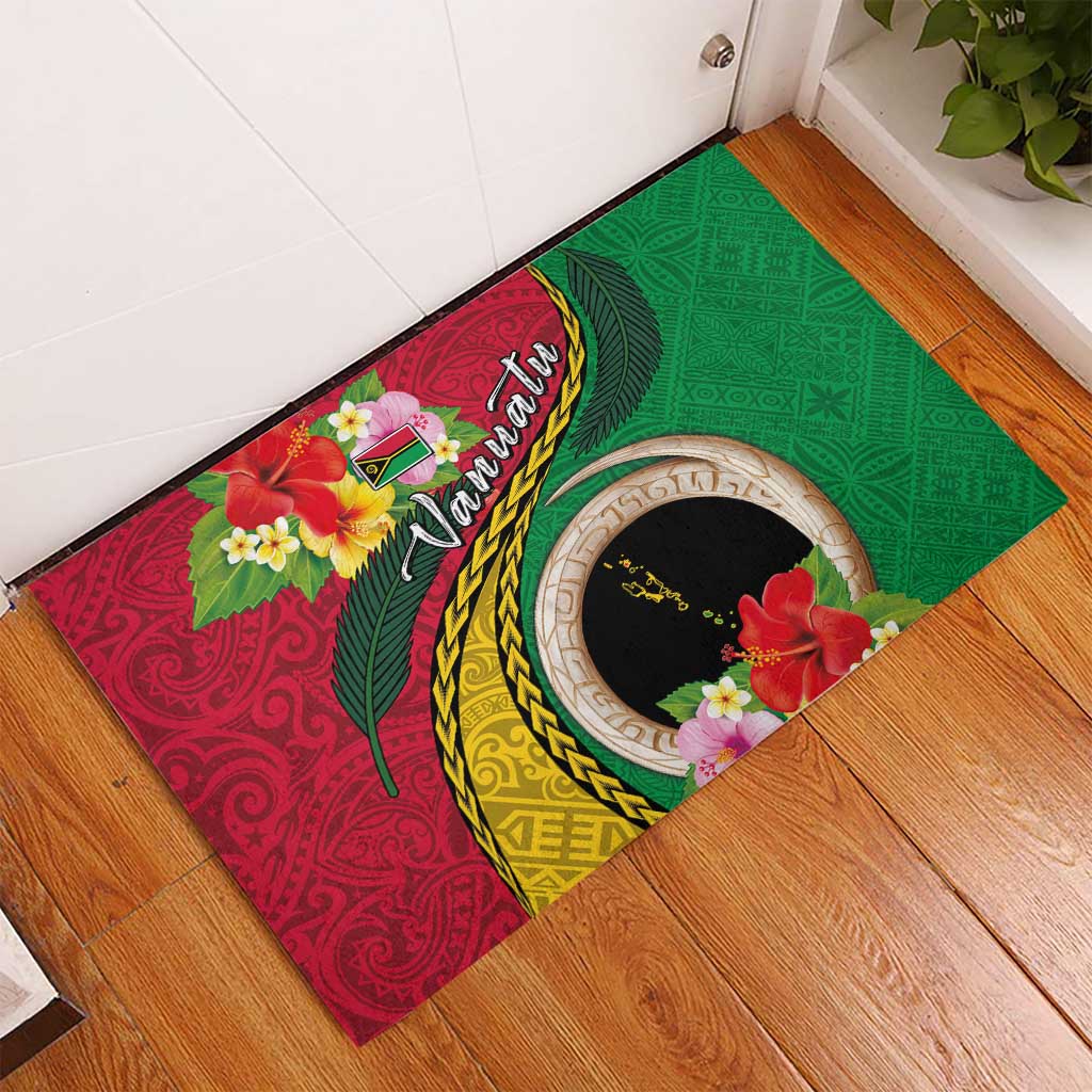 Vanuatu Tribal Boar Tusk Rubber Doormat Tropical Plants with Namele and Melanesian Pattern LT03 - Polynesian Pride
