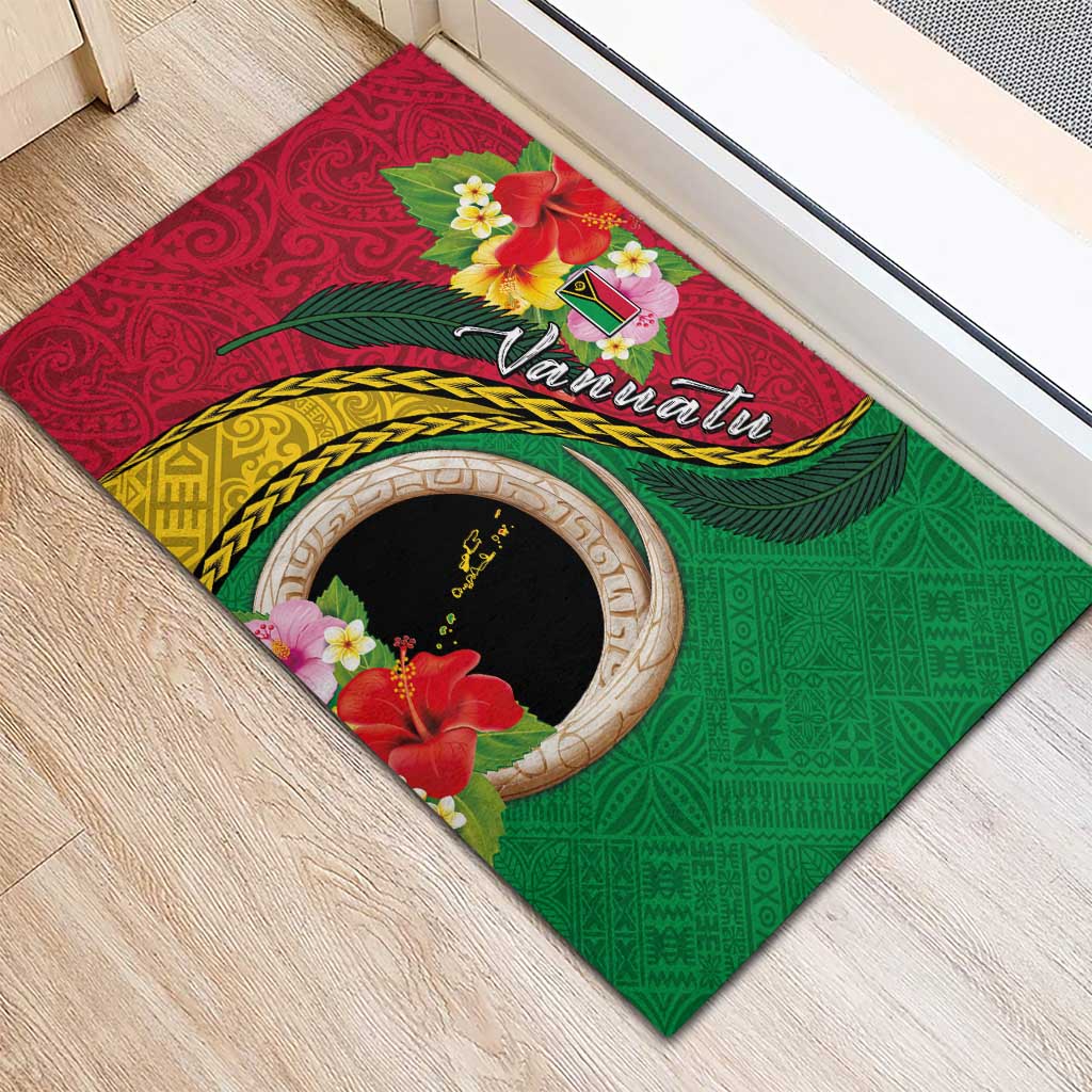 Vanuatu Tribal Boar Tusk Rubber Doormat Tropical Plants with Namele and Melanesian Pattern LT03 - Polynesian Pride