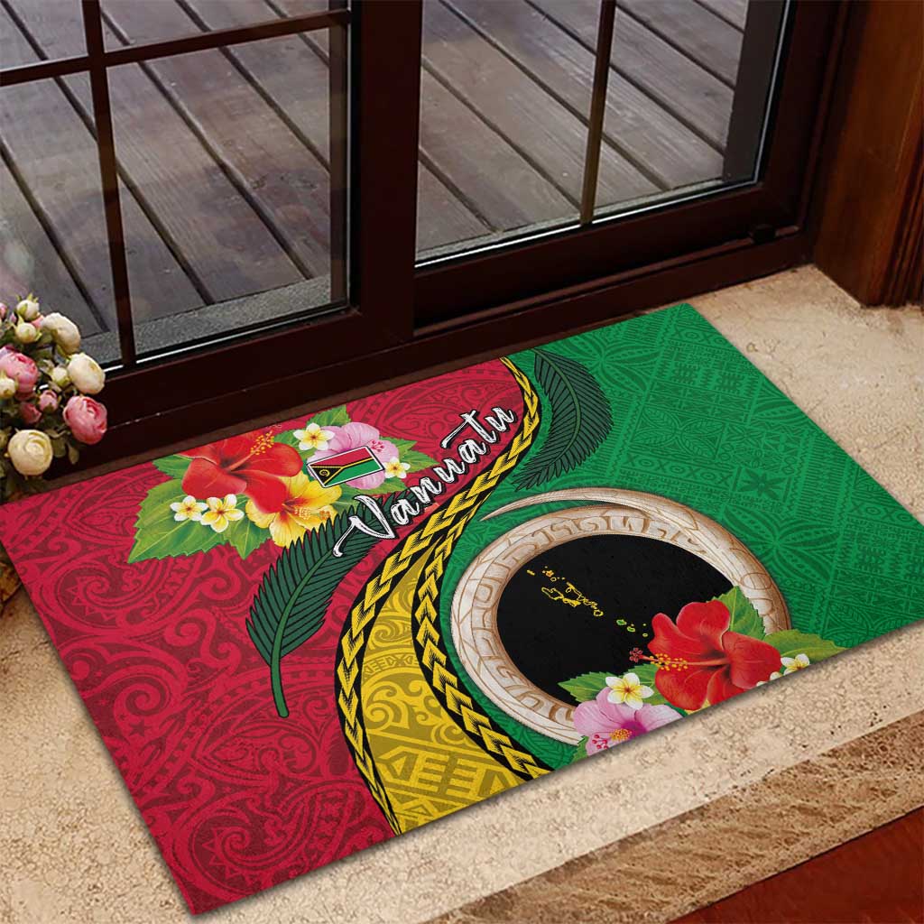 Vanuatu Tribal Boar Tusk Rubber Doormat Tropical Plants with Namele and Melanesian Pattern LT03 - Polynesian Pride