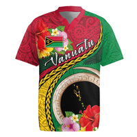 Vanuatu Tribal Boar Tusk Rugby Jersey Tropical Plants with Namele and Melanesian Pattern LT03 Red - Polynesian Pride