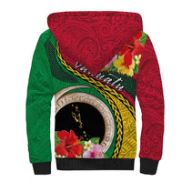 Vanuatu Tribal Boar Tusk Sherpa Hoodie Tropical Plants with Namele and Melanesian Pattern LT03 - Polynesian Pride