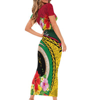 Vanuatu Tribal Boar Tusk Short Sleeve Bodycon Dress Tropical Plants with Namele and Melanesian Pattern