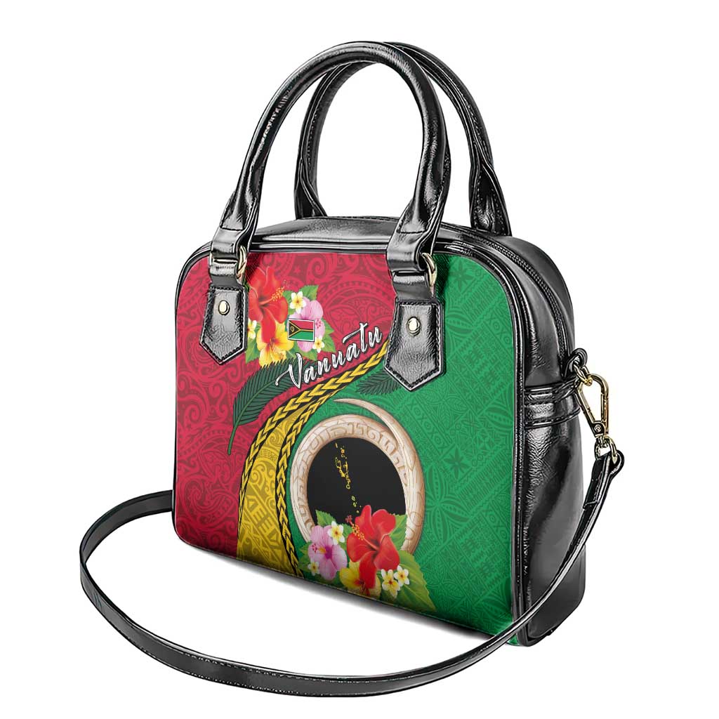 Vanuatu Tribal Boar Tusk Shoulder Handbag Tropical Plants with Namele and Melanesian Pattern