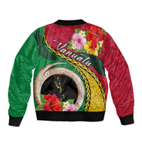 Vanuatu Tribal Boar Tusk Sleeve Zip Bomber Jacket Tropical Plants with Namele and Melanesian Pattern