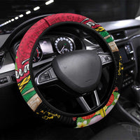 Vanuatu Tribal Boar Tusk Steering Wheel Cover Tropical Plants with Namele and Melanesian Pattern LT03 Universal Fit Red - Polynesian Pride