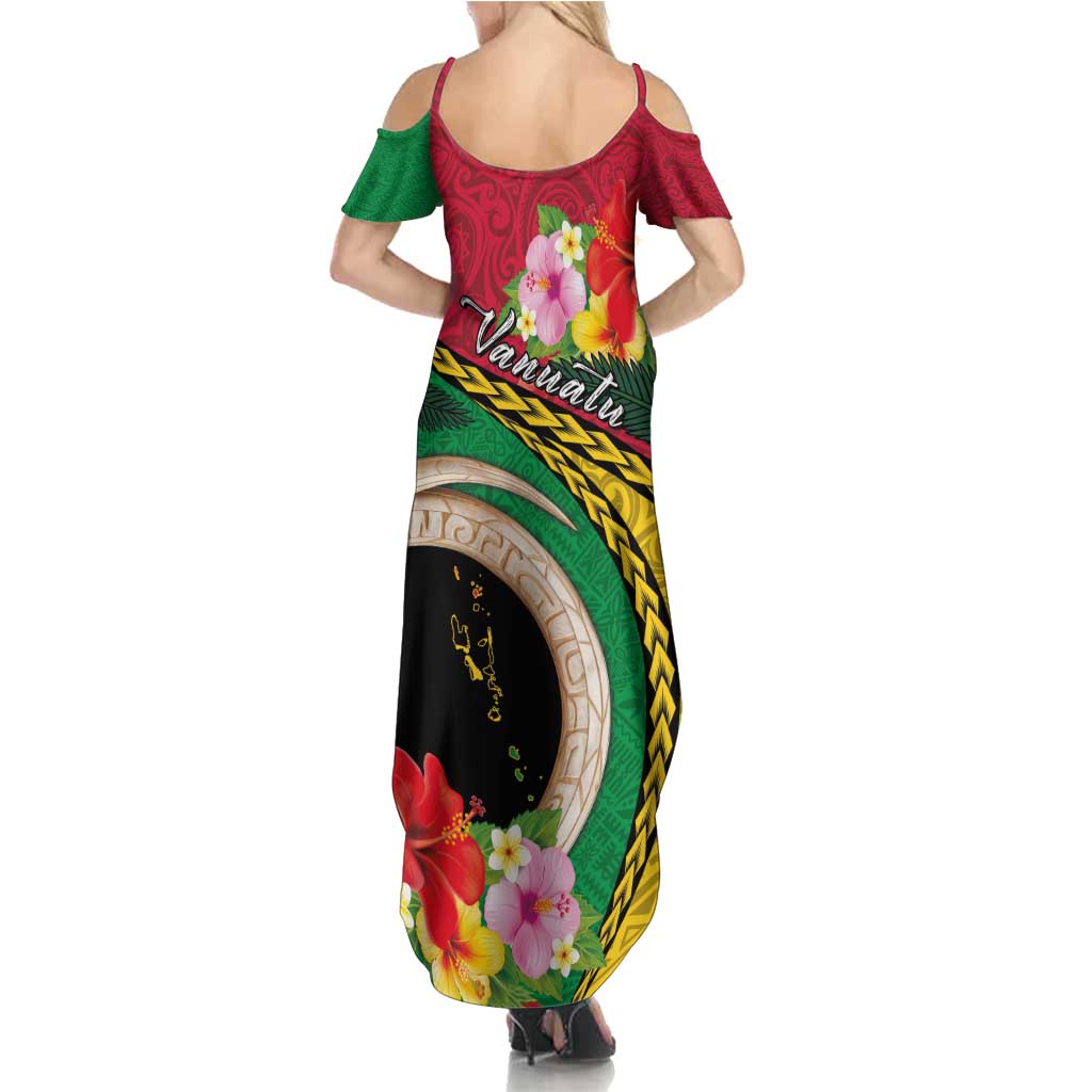 Vanuatu Tribal Boar Tusk Summer Maxi Dress Tropical Plants with Namele and Melanesian Pattern LT03 - Polynesian Pride