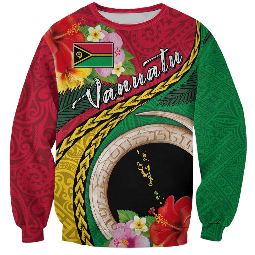 Vanuatu Tribal Boar Tusk Sweatshirt Tropical Plants with Namele and Melanesian Pattern LT03 Unisex Red - Polynesian Pride