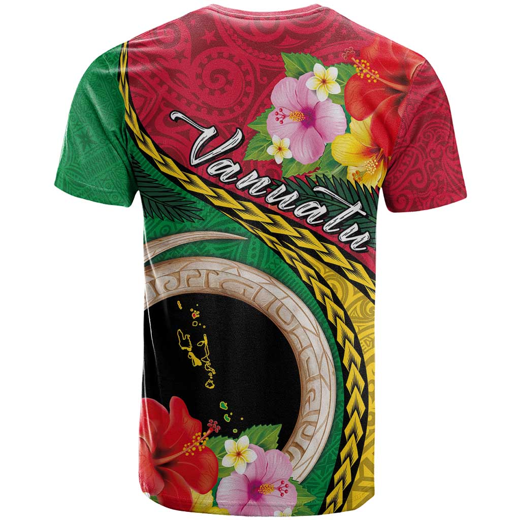 Vanuatu Tribal Boar Tusk T Shirt Tropical Plants with Namele and Melanesian Pattern