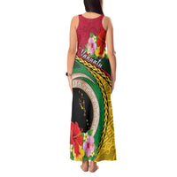 Vanuatu Tribal Boar Tusk Tank Maxi Dress Tropical Plants with Namele and Melanesian Pattern LT03 - Polynesian Pride