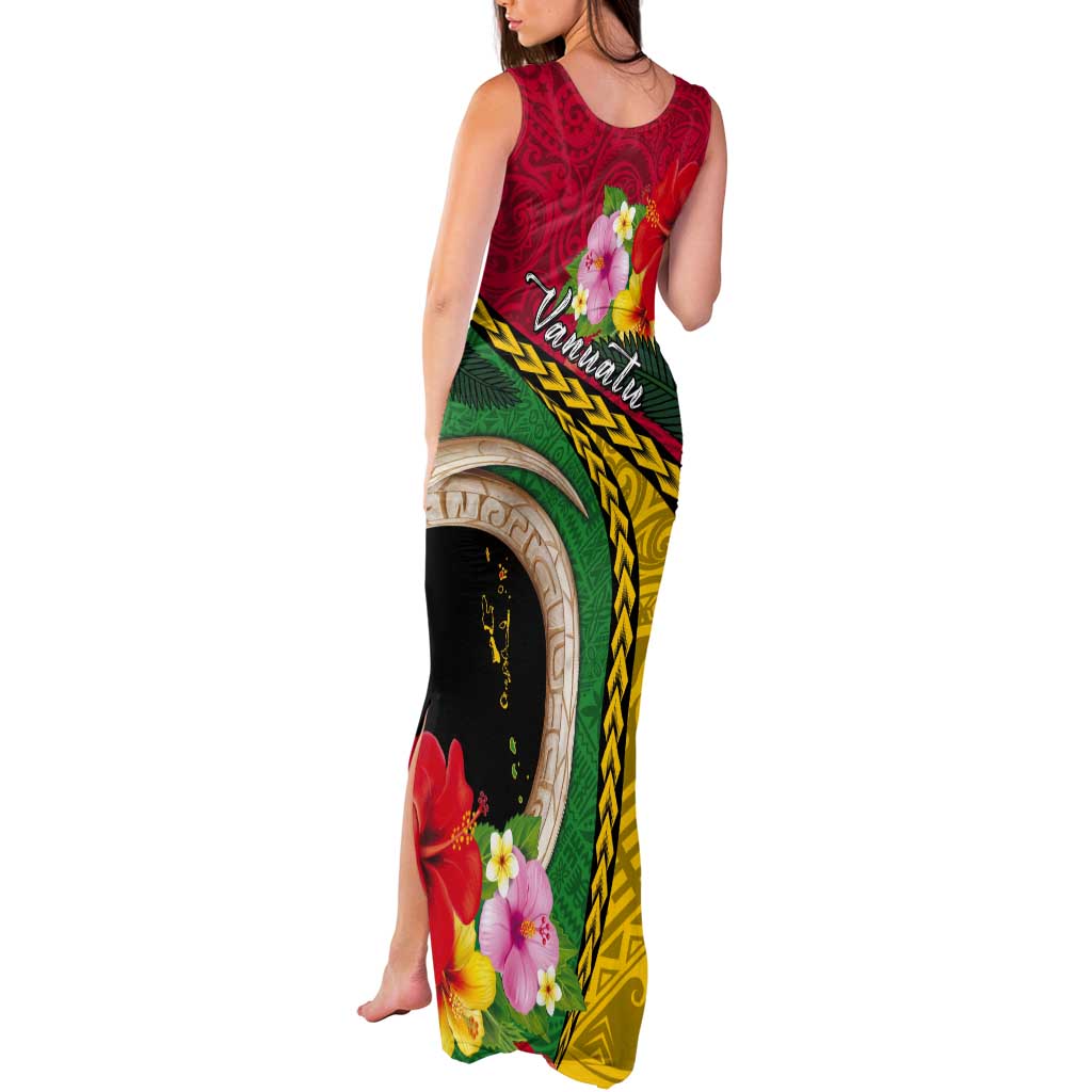 Vanuatu Tribal Boar Tusk Tank Maxi Dress Tropical Plants with Namele and Melanesian Pattern LT03 - Polynesian Pride