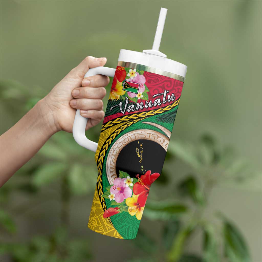 Vanuatu Tribal Boar Tusk Tumbler With Handle Tropical Plants with Namele and Melanesian Pattern