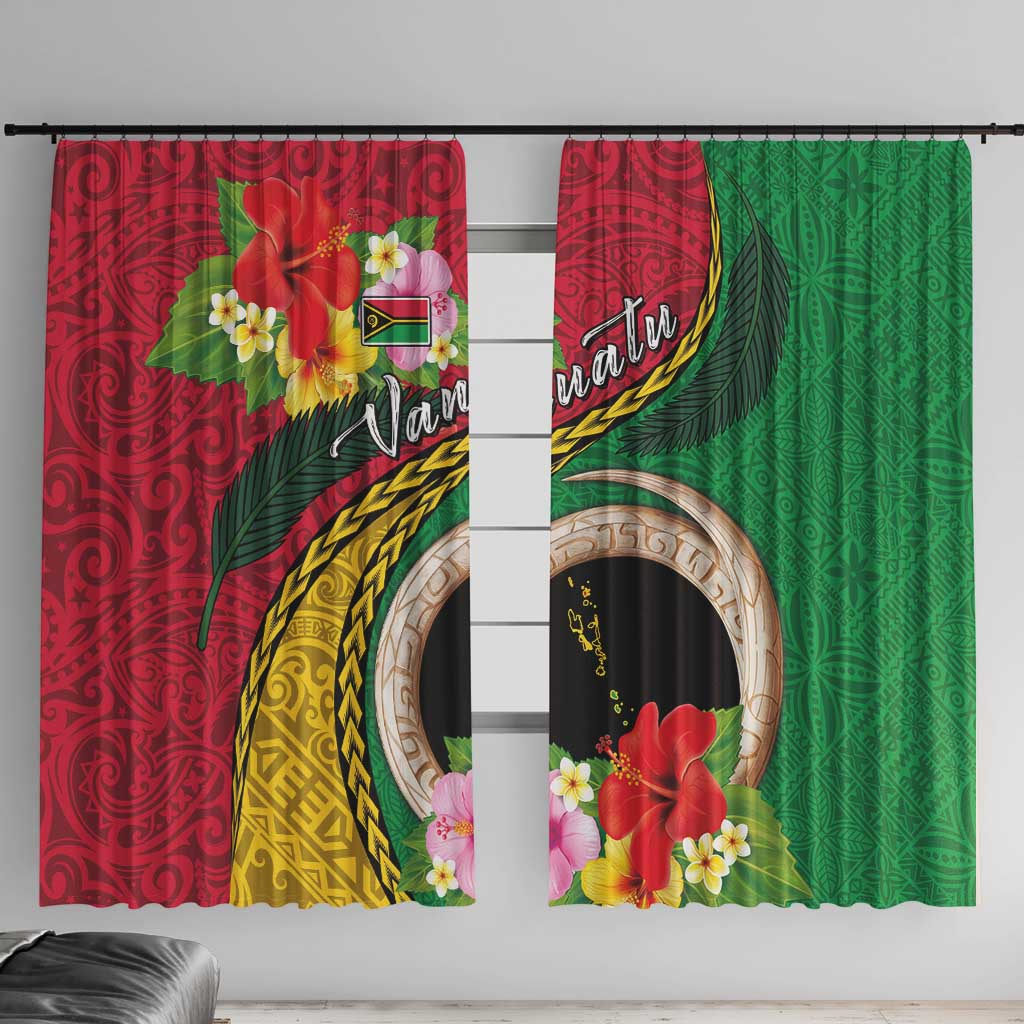 Vanuatu Tribal Boar Tusk Window Curtain Tropical Plants with Namele and Melanesian Pattern