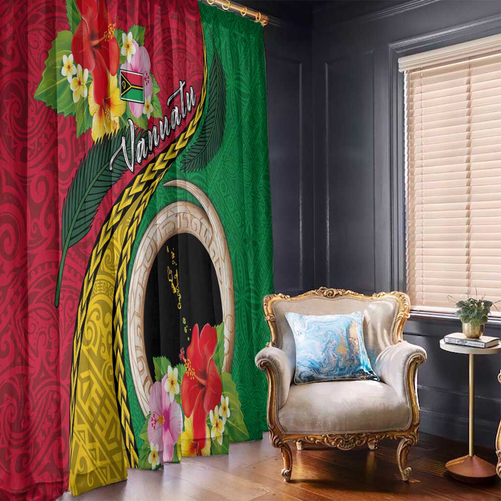 Vanuatu Tribal Boar Tusk Window Curtain Tropical Plants with Namele and Melanesian Pattern