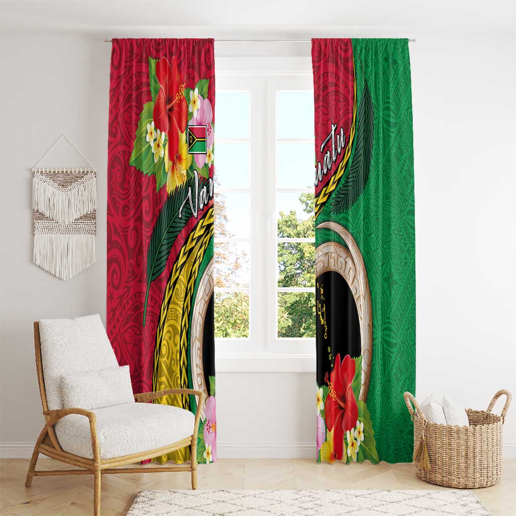Vanuatu Tribal Boar Tusk Window Curtain Tropical Plants with Namele and Melanesian Pattern