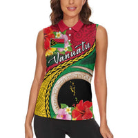 Vanuatu Tribal Boar Tusk Women Sleeveless Polo Shirt Tropical Plants with Namele and Melanesian Pattern