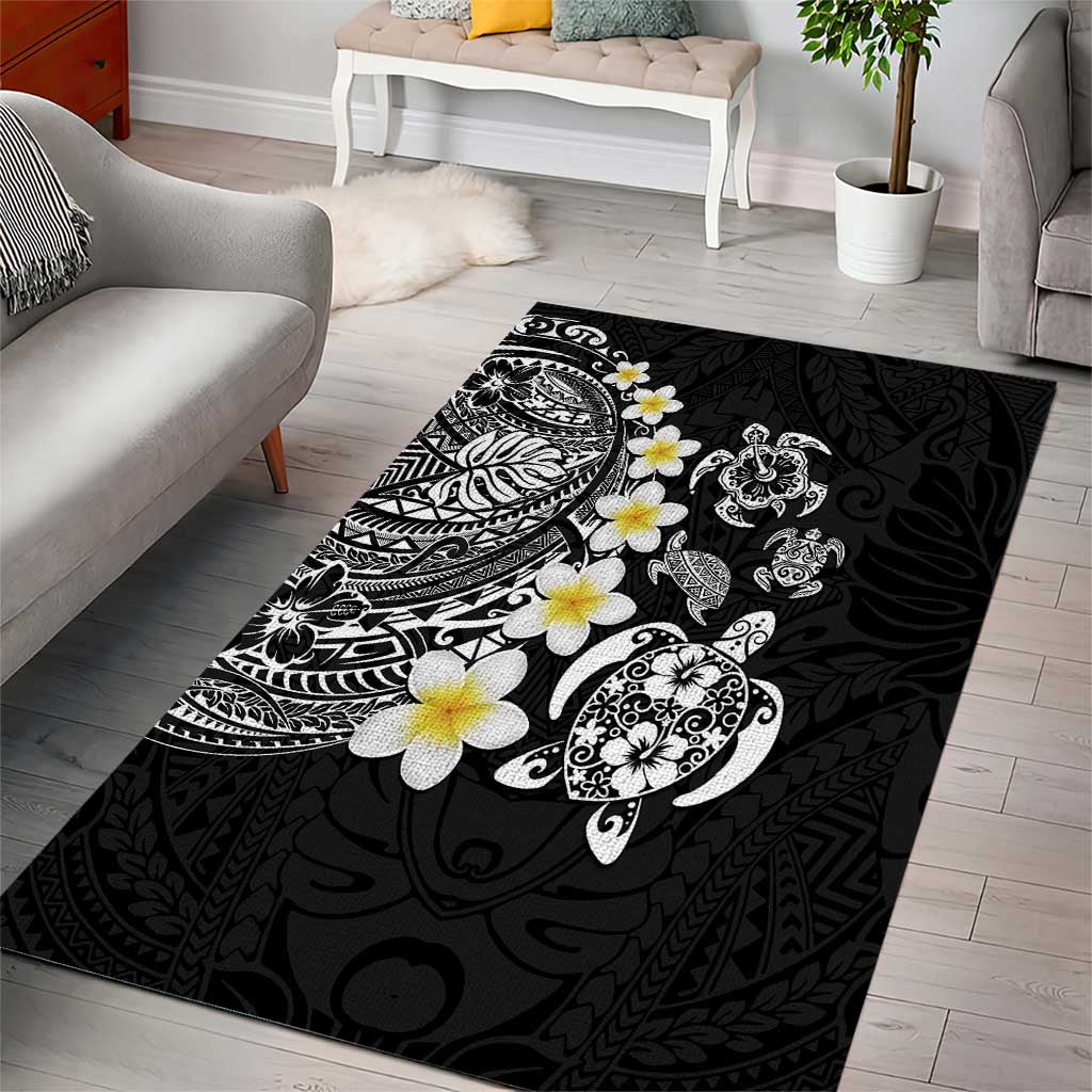 Hawaiian Plumeria Turtles Area Rug Polynesian Art Tattoo