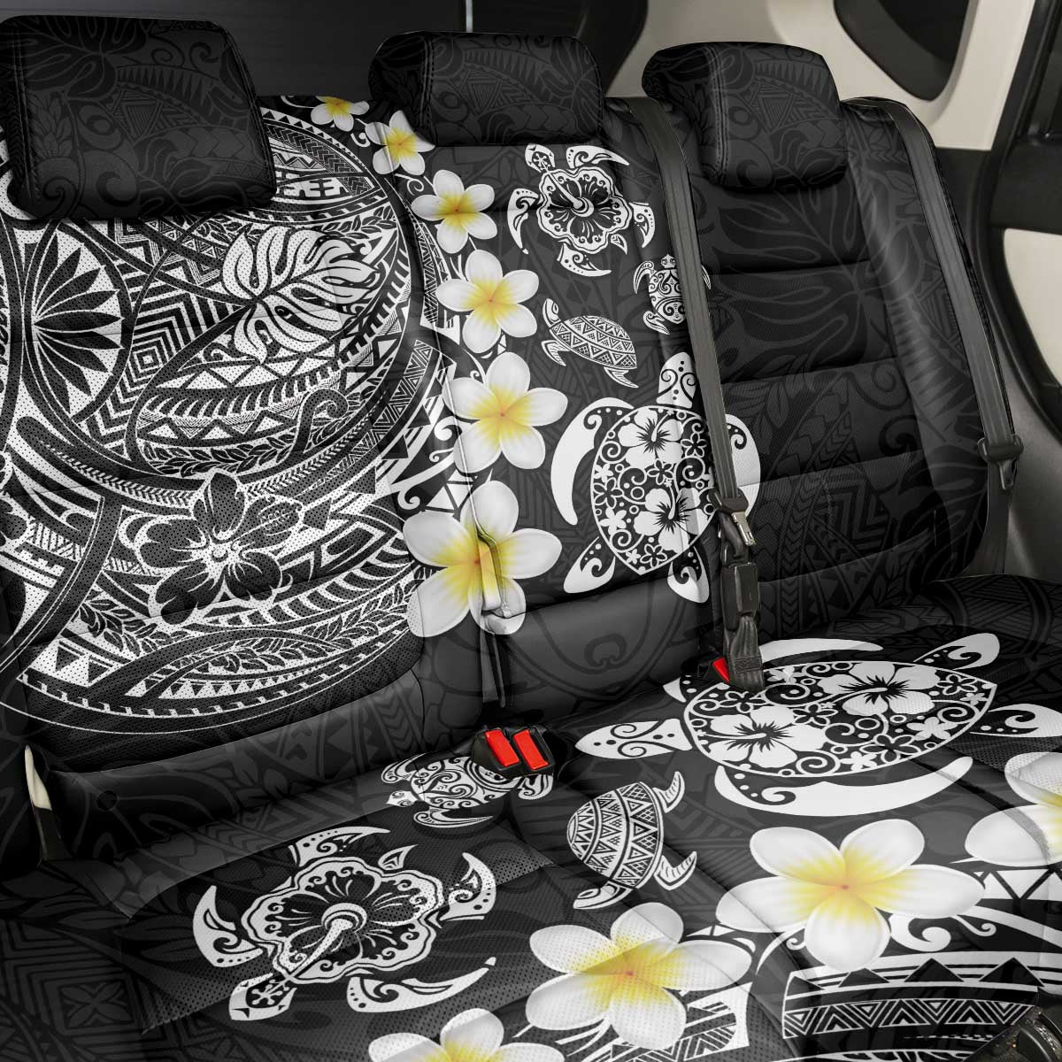 Hawaiian Plumeria Turtles Back Car Seat Cover Polynesian Art Tattoo
