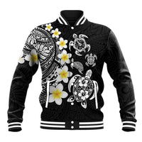 Hawaiian Plumeria Turtles Baseball Jacket Polynesian Art Tattoo LT03 Unisex Black - Polynesian Pride