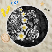 Hawaiian Plumeria Turtles Beach Blanket Polynesian Art Tattoo LT03 One Size 150cm Black - Polynesian Pride