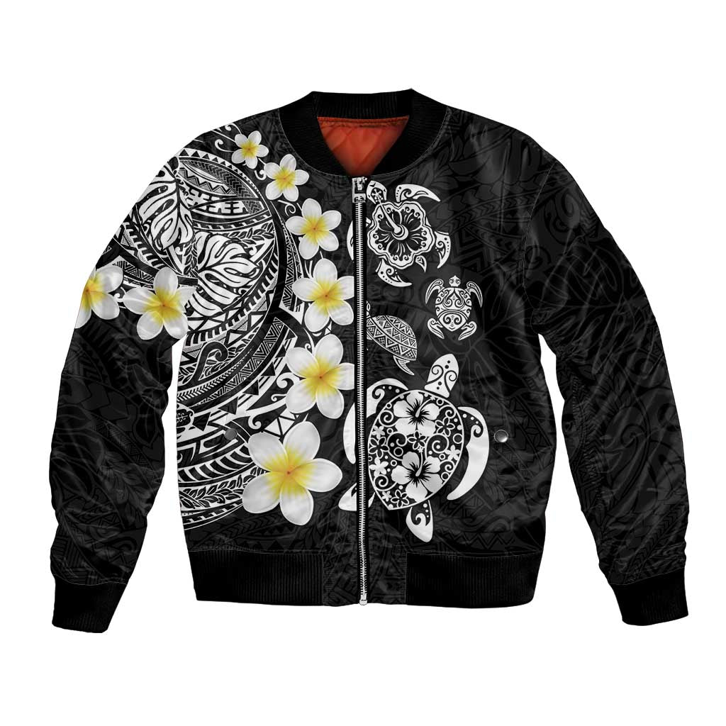 Hawaiian Plumeria Turtles Bomber Jacket Polynesian Art Tattoo
