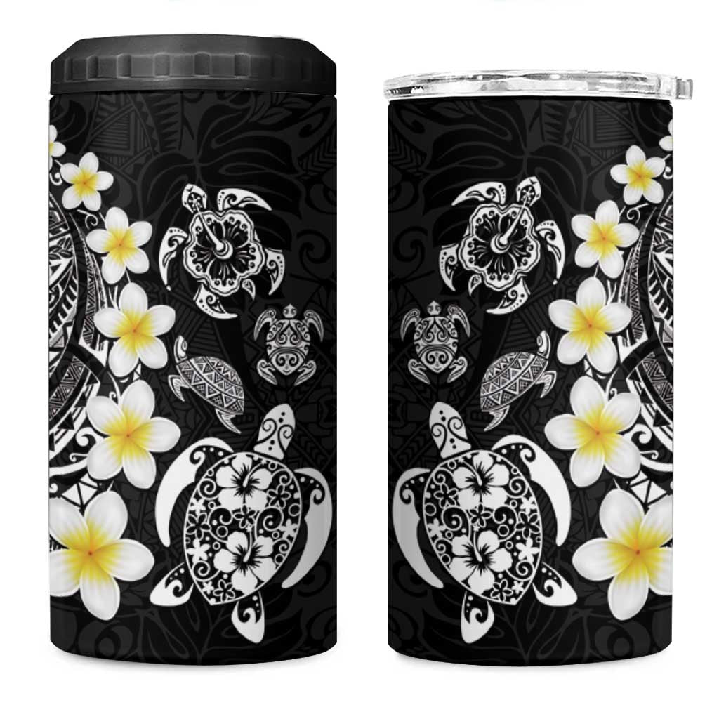 Hawaiian Plumeria Turtles 4 in 1 Can Cooler Tumbler Polynesian Art Tattoo