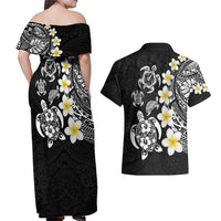 Hawaiian Plumeria Turtles Couples Matching Off Shoulder Maxi Dress and Hawaiian Shirt Polynesian Art Tattoo LT03 - Polynesian Pride
