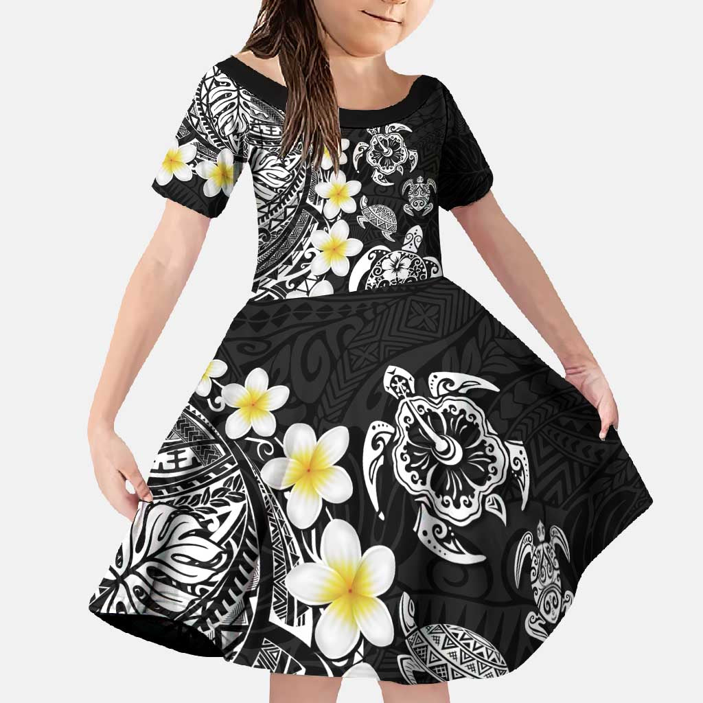 Hawaiian Plumeria Turtles Family Matching Short Sleeve Bodycon Dress and Hawaiian Shirt Polynesian Art Tattoo
