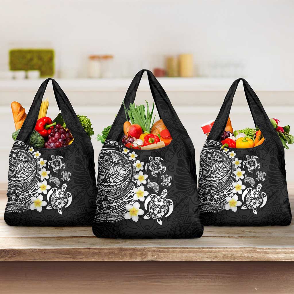 Hawaiian Plumeria Turtles Grocery Bag Polynesian Art Tattoo LT03 3-pack One Size Black - Polynesian Pride