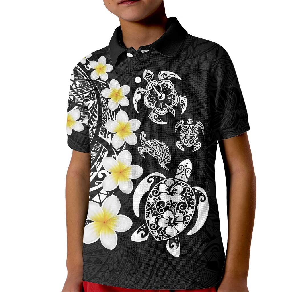 Hawaiian Plumeria Turtles Kid Polo Shirt Polynesian Art Tattoo