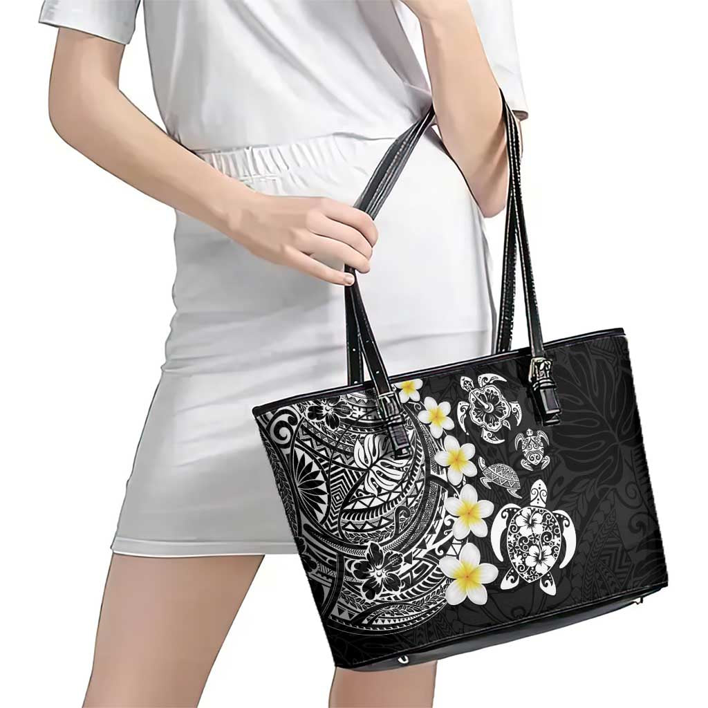 Hawaiian Plumeria Turtles Leather Tote Bag Polynesian Art Tattoo
