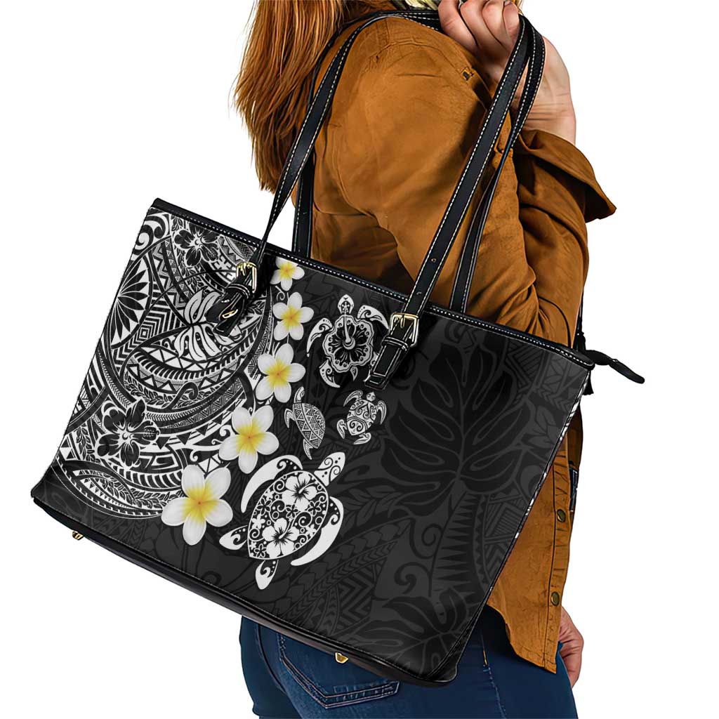 Hawaiian Plumeria Turtles Leather Tote Bag Polynesian Art Tattoo