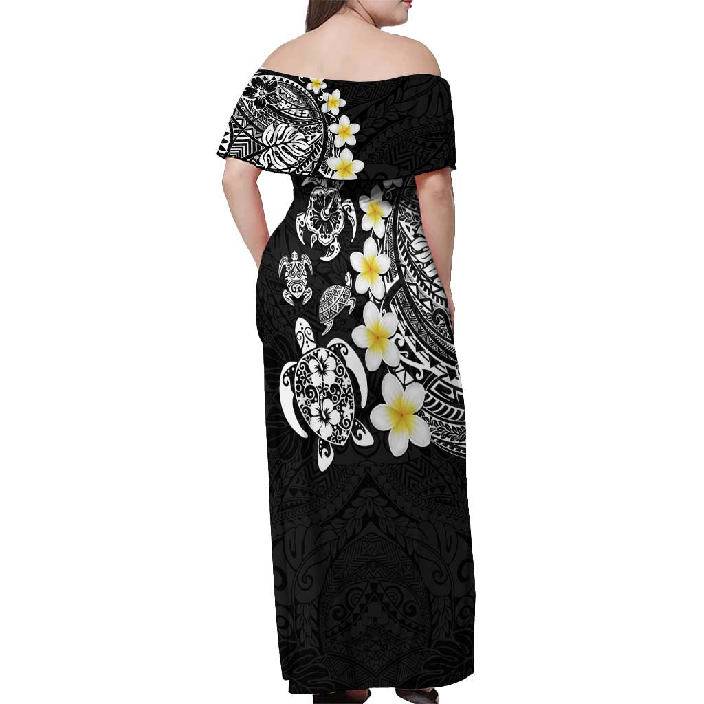 Hawaiian Plumeria Turtles Off Shoulder Maxi Dress Polynesian Art Tattoo