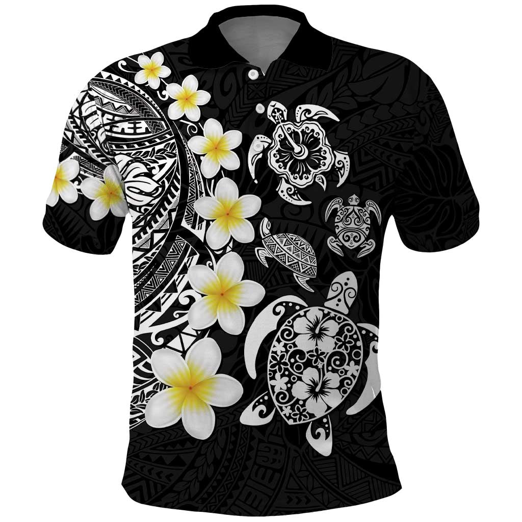 Hawaiian Plumeria Turtles Polo Shirt Polynesian Art Tattoo