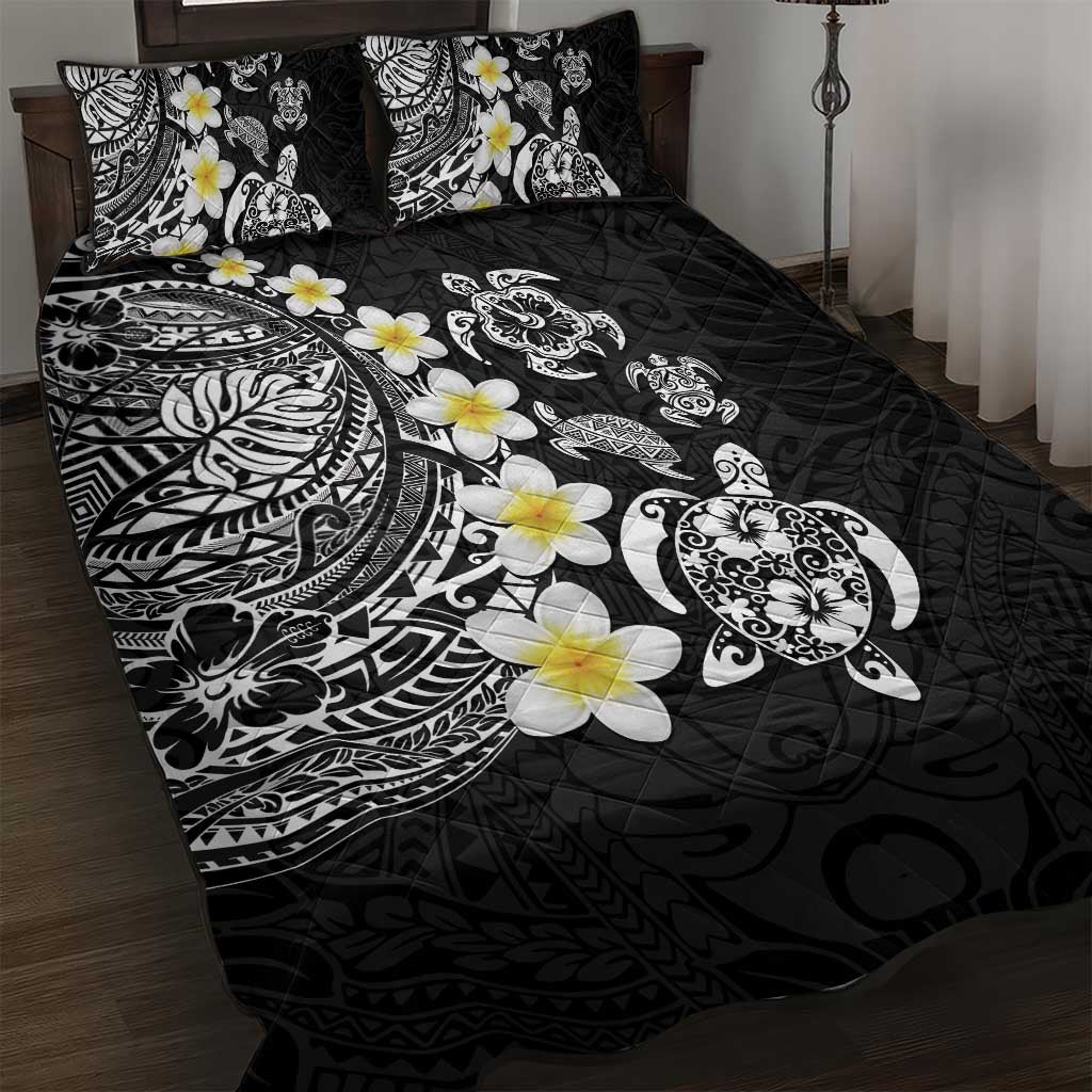 Hawaiian Plumeria Turtles Quilt Bed Set Polynesian Art Tattoo