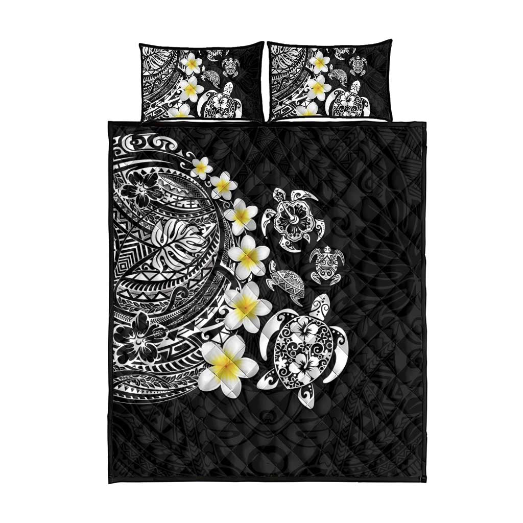 Hawaiian Plumeria Turtles Quilt Bed Set Polynesian Art Tattoo