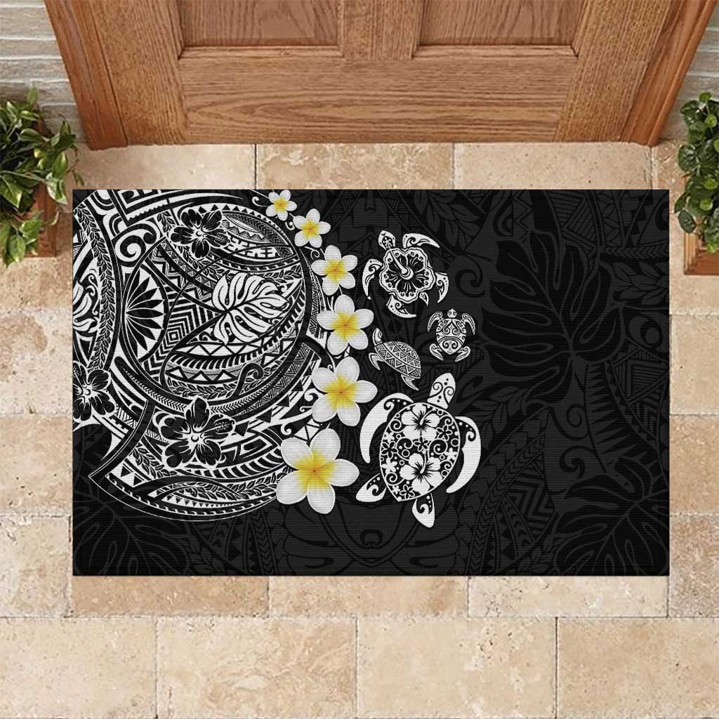 Hawaiian Plumeria Turtles Rubber Doormat Polynesian Art Tattoo LT03 Black - Polynesian Pride