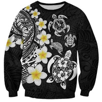 Hawaiian Plumeria Turtles Sweatshirt Polynesian Art Tattoo LT03 Unisex Black - Polynesian Pride