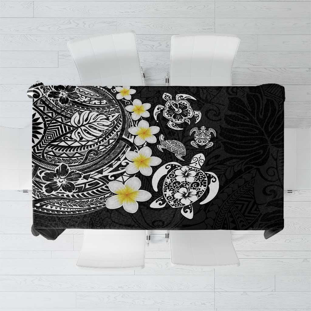 Hawaiian Plumeria Turtles Tablecloth Polynesian Art Tattoo LT03 Black - Polynesian Pride