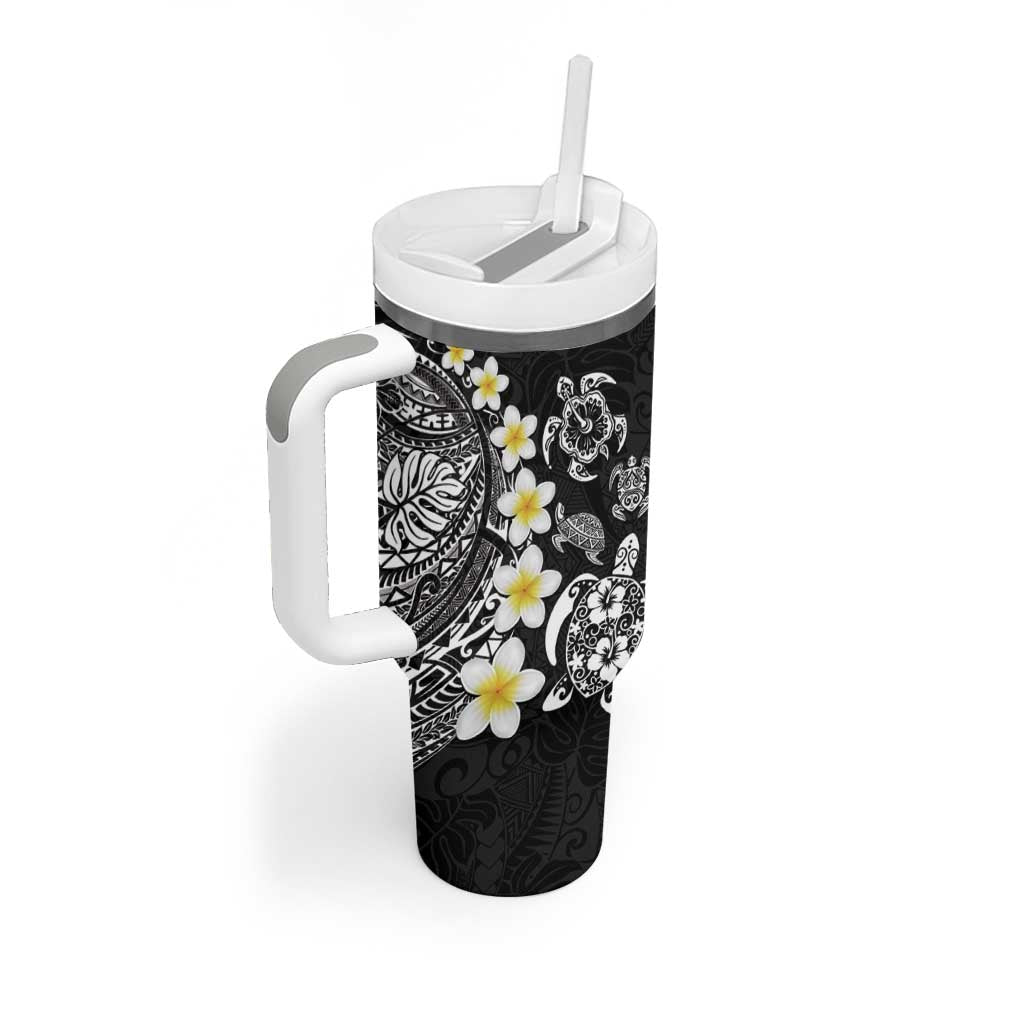 Hawaiian Plumeria Turtles Tumbler With Handle Polynesian Art Tattoo