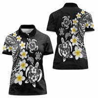 Hawaiian Plumeria Turtles Women Polo Shirt Polynesian Art Tattoo